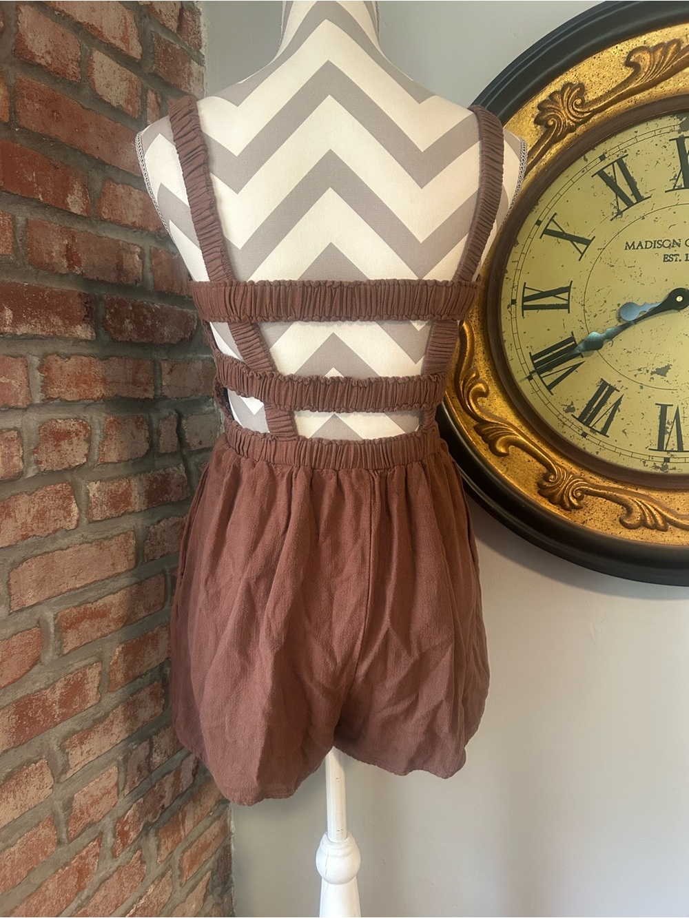 Altar’d State • Linen Ruffle Smock Romper - Picture 3 of 7